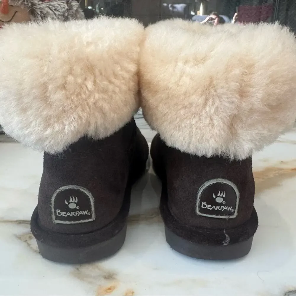 BEARPAW‎ Women's Abby Shearling Suede Ankle Boots Sheepskin/Wool Lining | Size 7